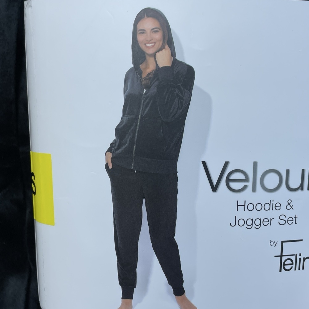 Felina Women's S Velour Hoodie Jogger Set Black e0311